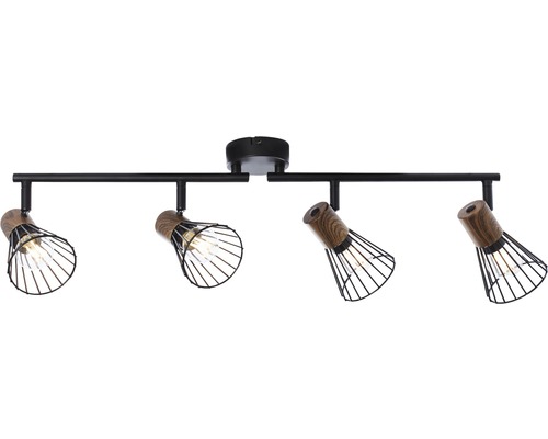 Plafondspot, 4-lichts, HxL 18x60,5 cm, donker hout/zwart/mat