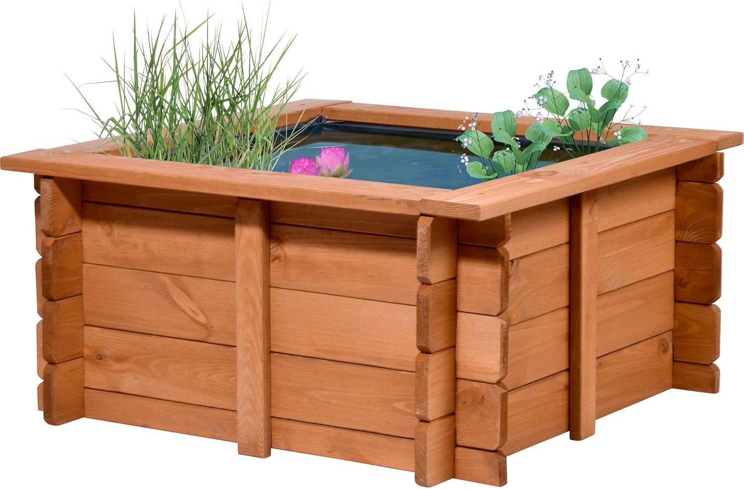 dobar 29236FSCe Hochteich Square - Gartenteich aus robustem Holz - Miniteich für Garten/Terrasse/Balkon - Teich für den Garten inkl. Teichfolie - 78 x 78 x42 cm, Braun