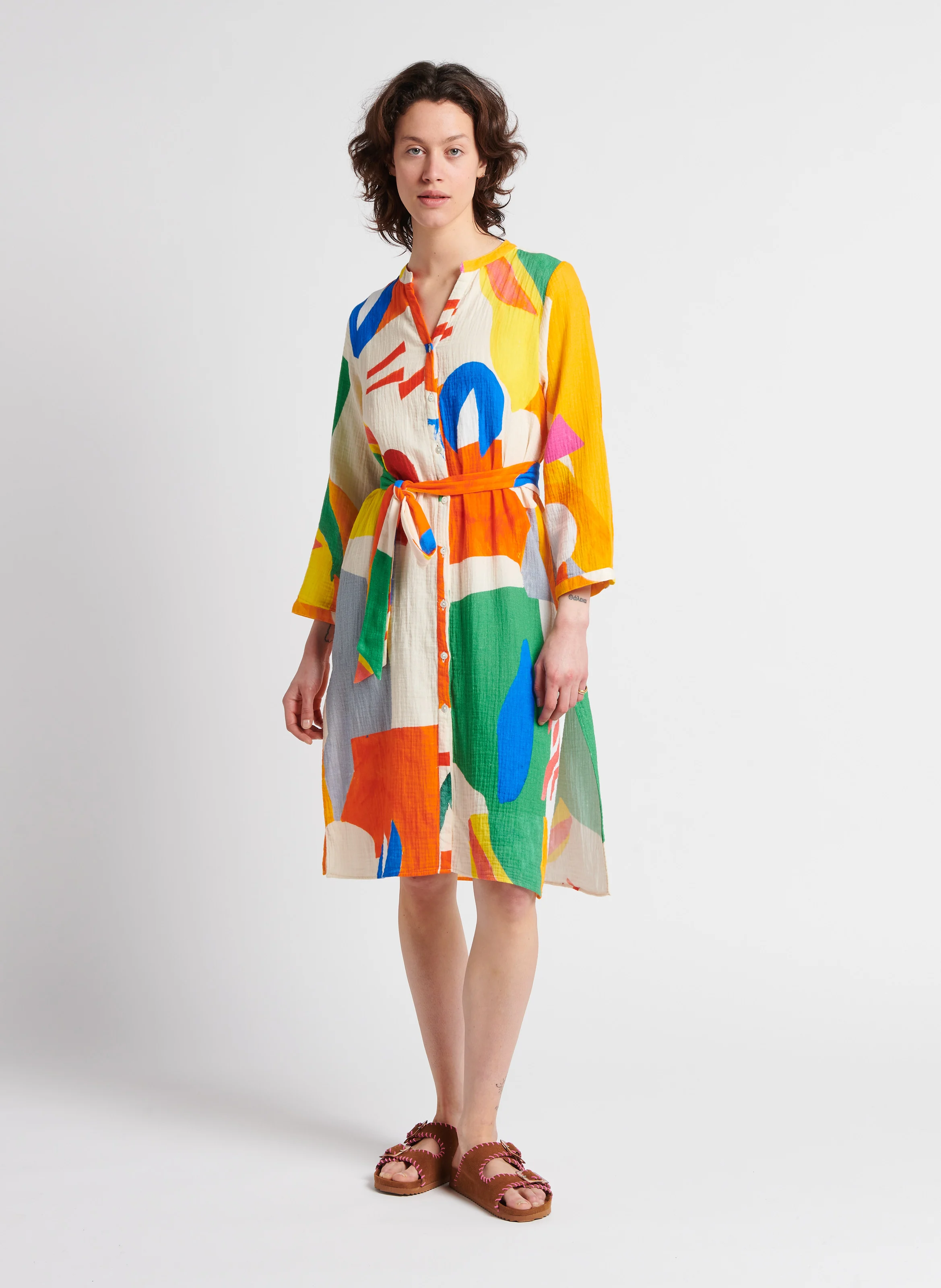 GEOMETRIE JOE - Robe chemise midi imprimée en coton | Multicolore