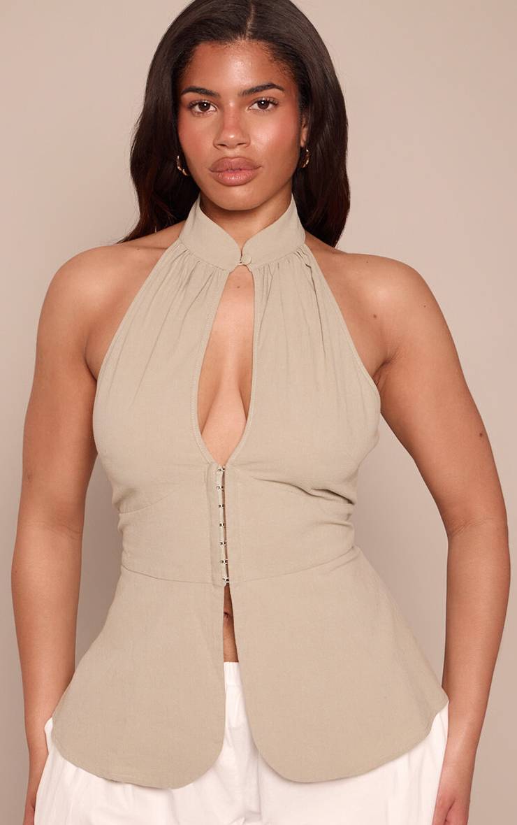 Vert Sauge Blouse Effet Lin À Encolure Plongeante Shape