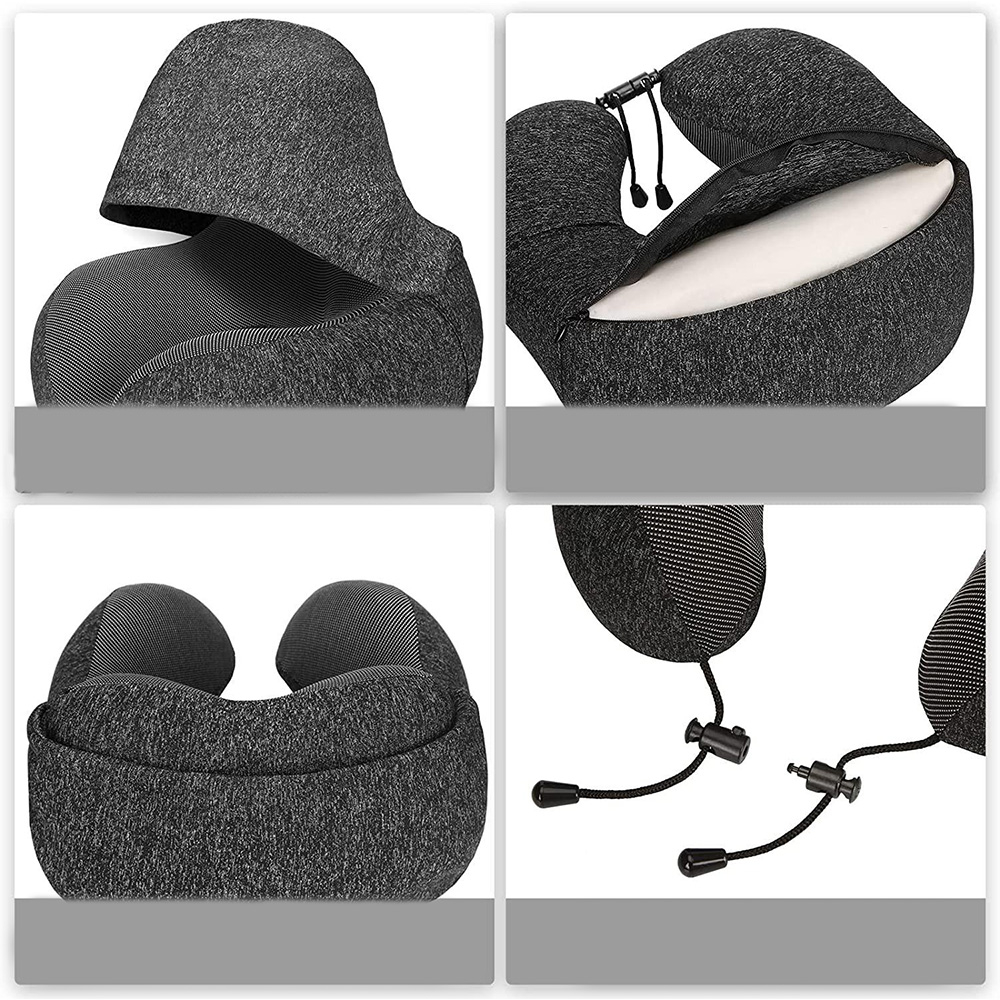 Memory Foam Nacken Kissen Reise Kopfstütze mit Kapuze - Dunkelgrau