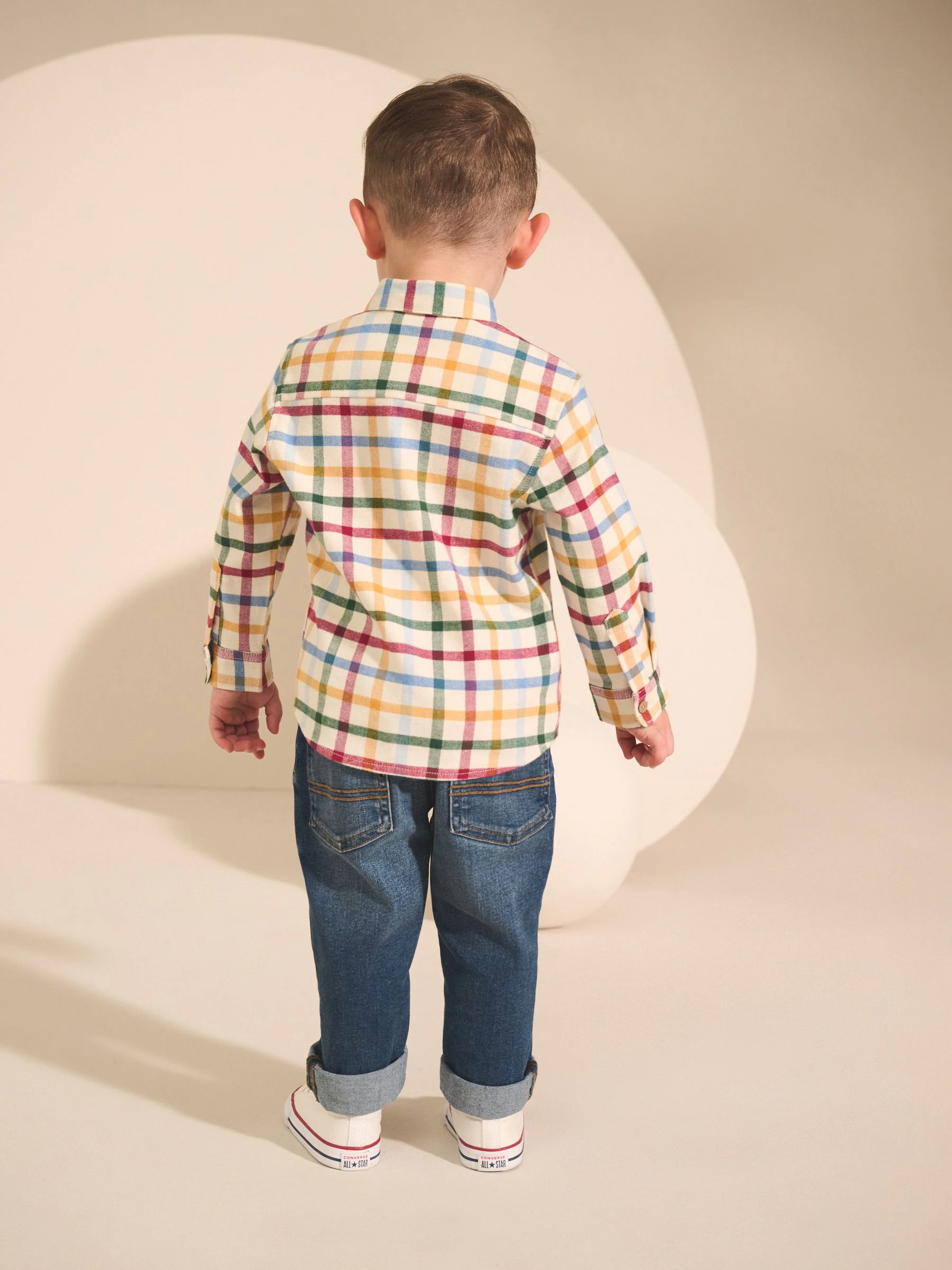 Ecru felle gingham-ruit - Long Sleeve Character Shirt (3mths-7yrs)