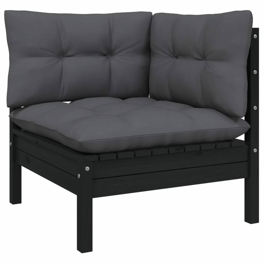 Salon de jardin meuble d'extérieur ensemble de mobilier 10 pièces avec coussins noir bois de pin solide