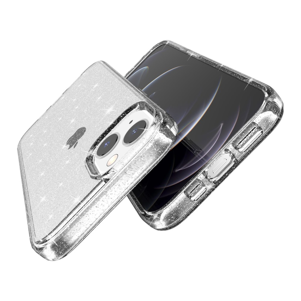 iPhone 15 Hybrid Hardcase Schutzhülle im Glitzer Design - Silber / Transparent