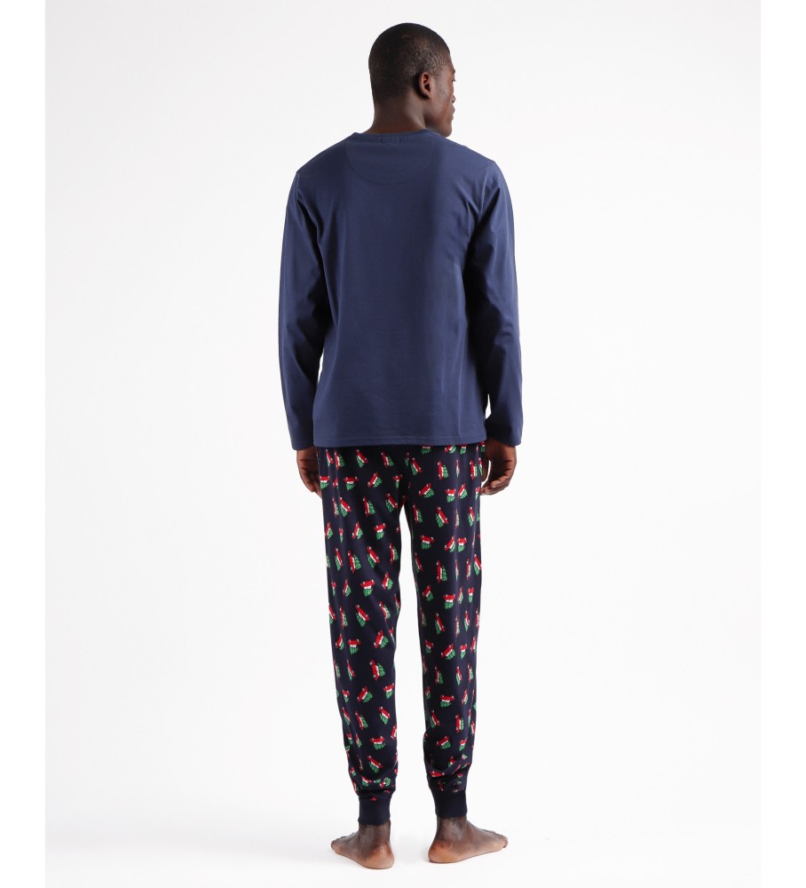 Pijama de manga comprida Admas com estampa de árvore de Natal azul marinho