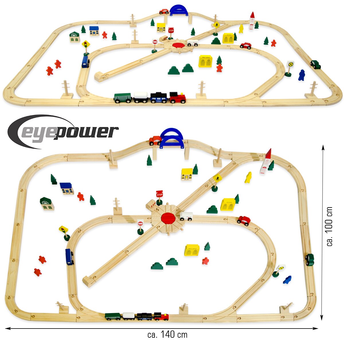 96 Teile XXL Holzeisenbahn Set - 6m Schienen - Holz Eisenbahn Kinder Spielzeug