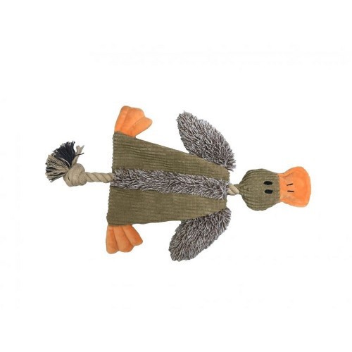 Brinquedo para cães em formato de pato com textura canelada, várias cores.