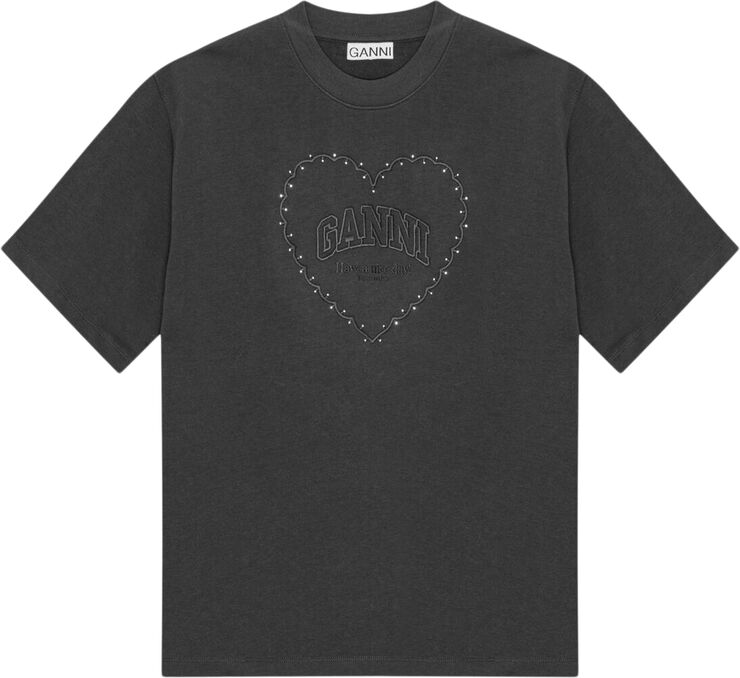 Ganni Heavy Cotton Drop Shoulder Heart T- Phantom