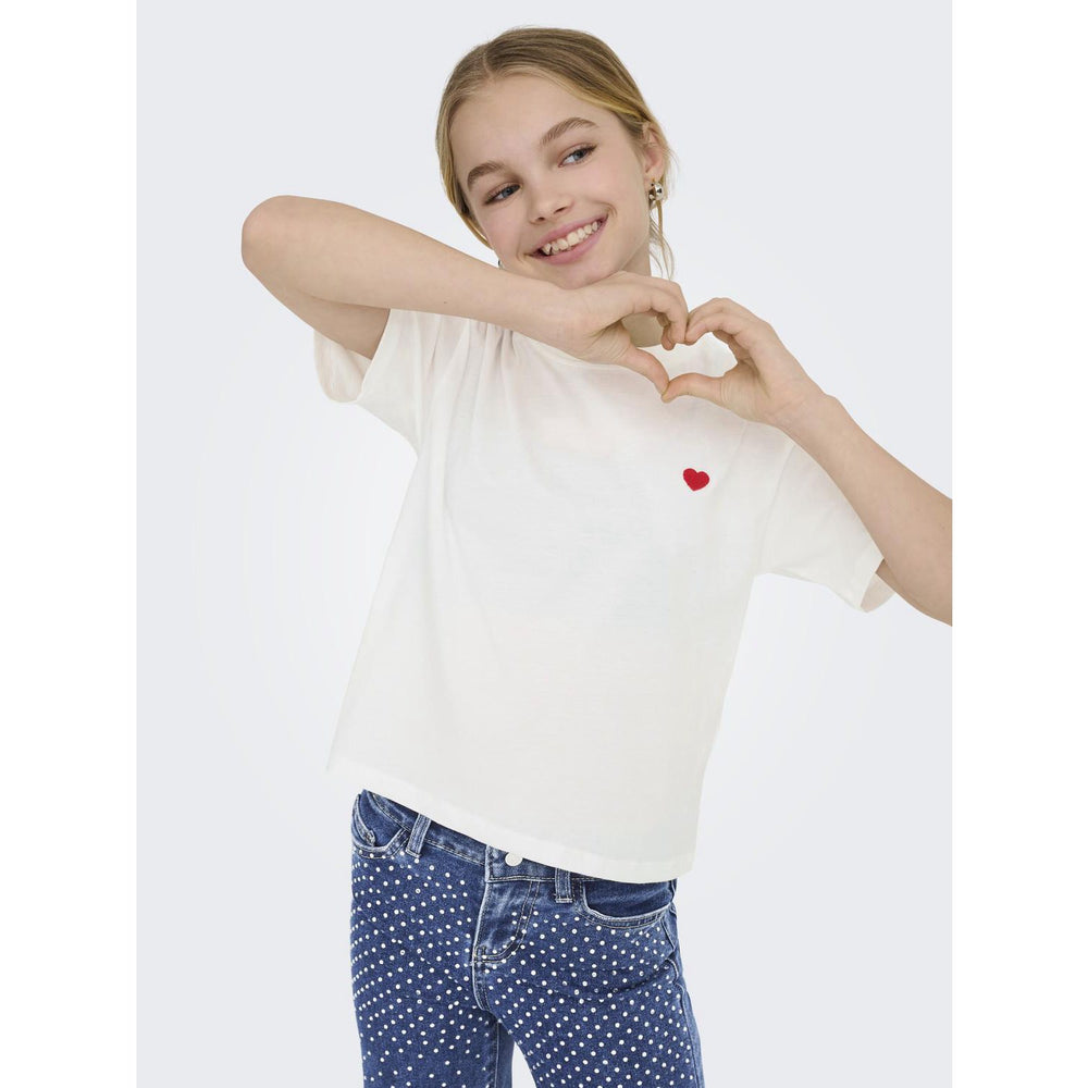 Køb kids ONLY Cloud Dancer Heart Emb./Equestian Red Kogmaiken Life Cropheart Ss Top Jrs Noos
