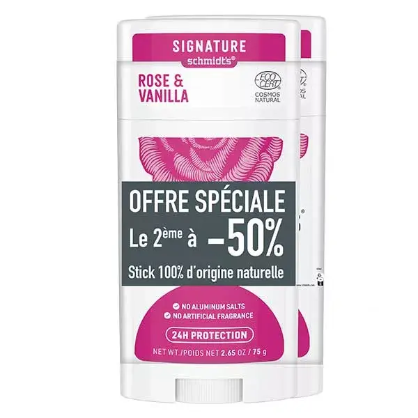 Desodorante em bastão Schmidt's Signature Rosa e Baunilha 2x58ml
