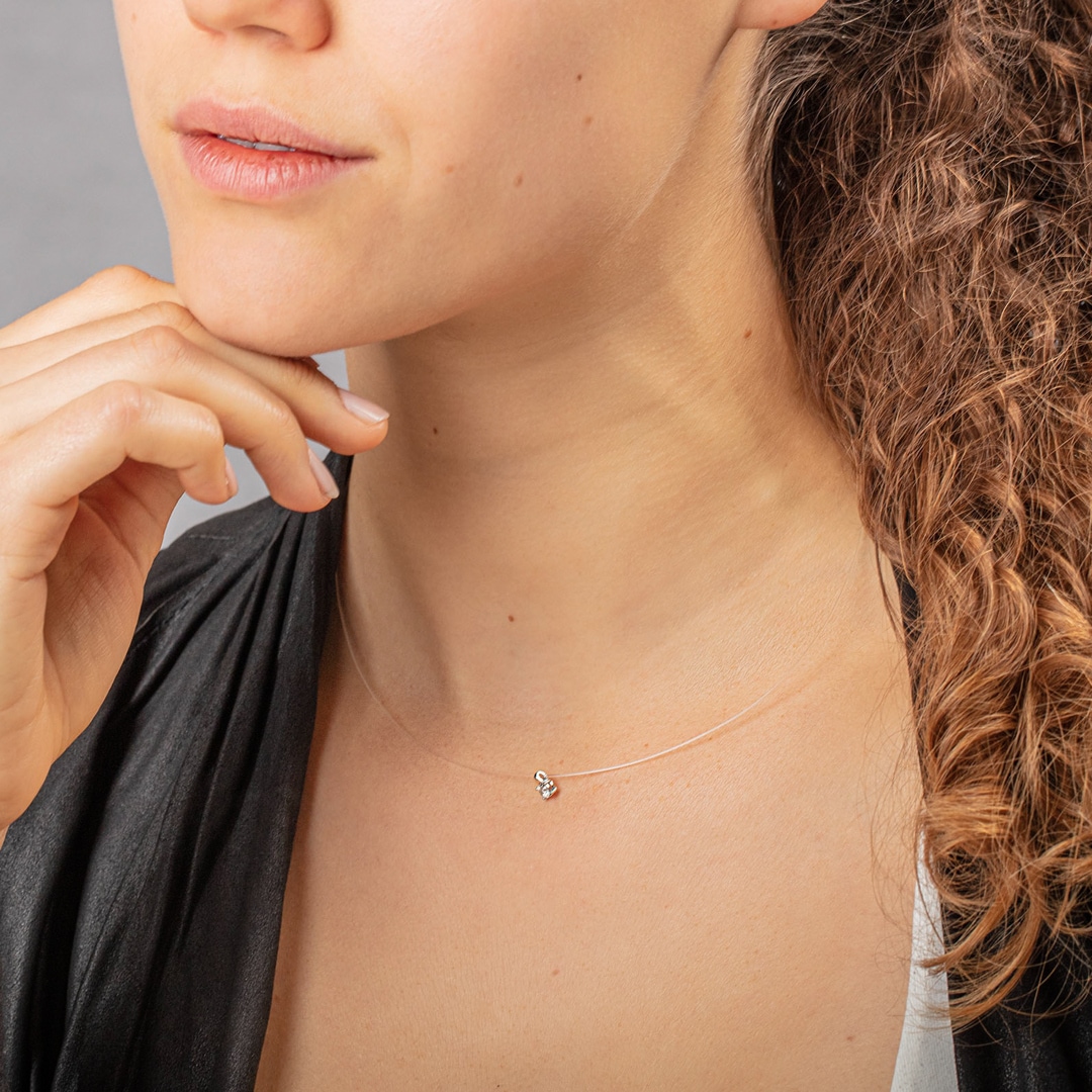 Nylonkette mit Anhänger 750/18 K Weissgold mit Zirkonia Ø 3.5mm