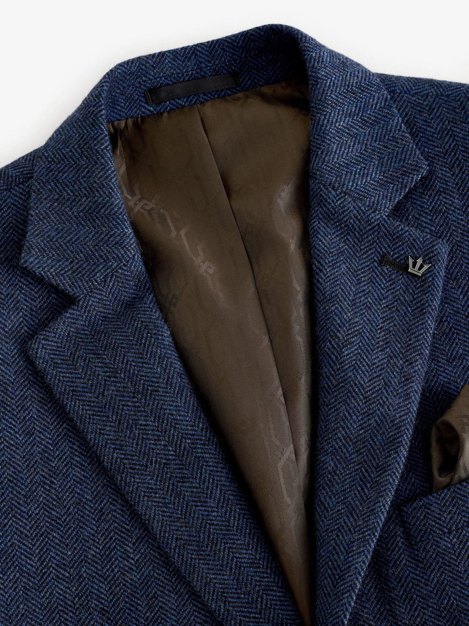 Blauw - Slim Fit - Blazer met visgraatmotief en hoog wolgehalte