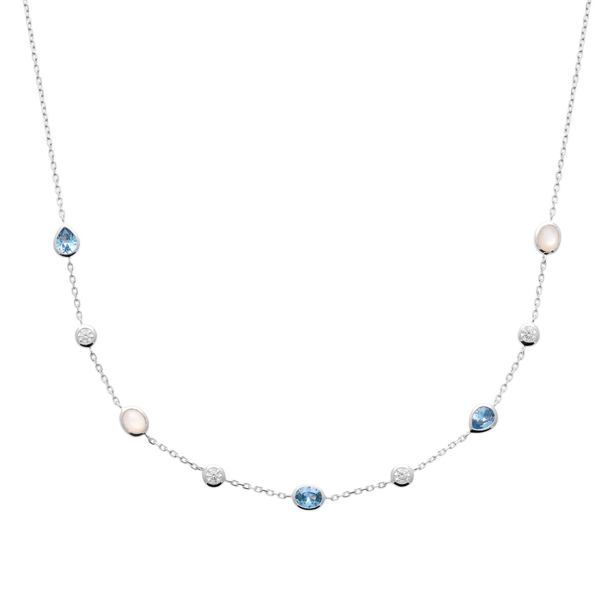 Collier Brillaxis argent et goutteoxydes de zirconium bleu