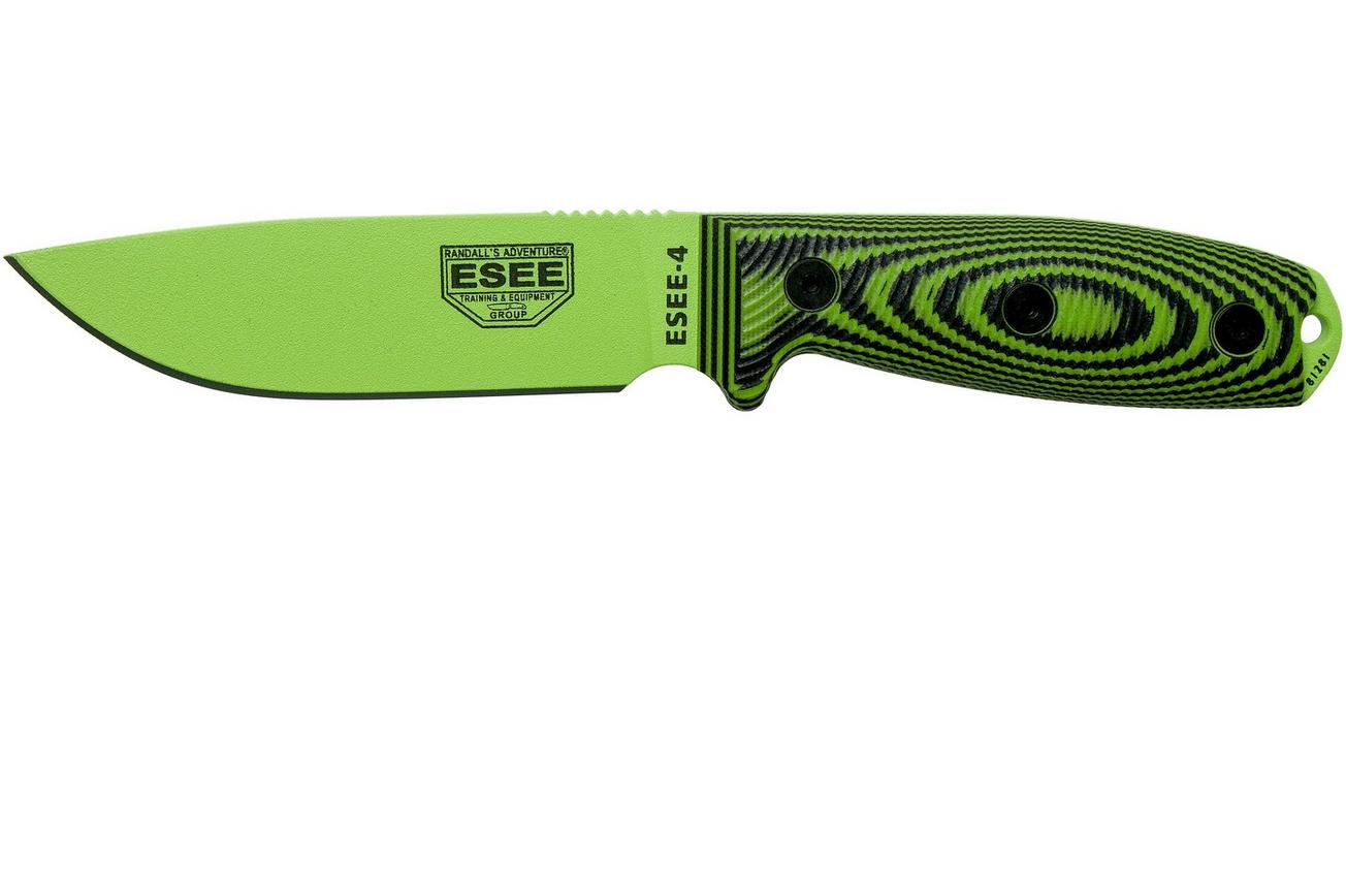 ESEE Model 4 Venom Green Blade 3D Neon Green-Black G10 survivalmes 4PVG-007 zwarte schede   riemclip