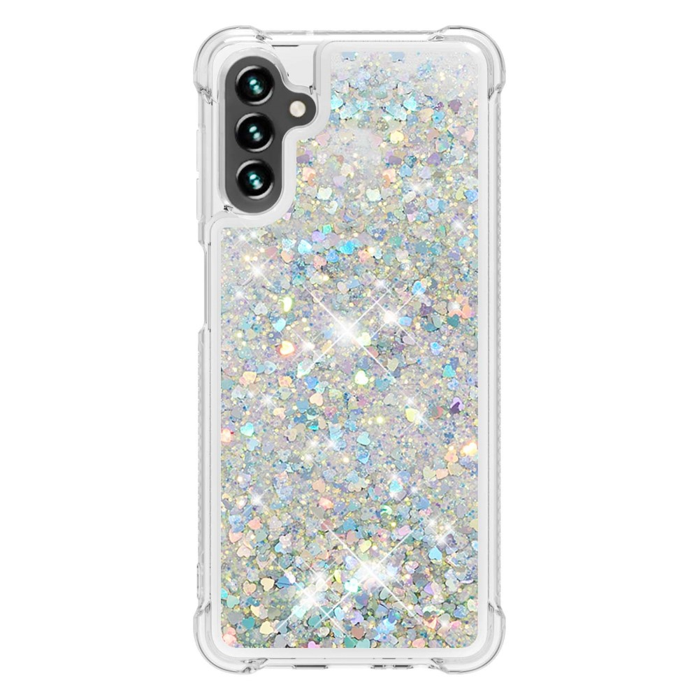 Samsung Galaxy A54 5G Hardcase Hülle mit Air Cushion Fallschutz Liquid Case Glitzer Herzen - Silber / Transparent