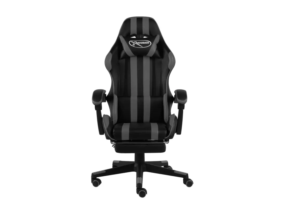 Fauteuil de jeux vidéo avec repose-pied Noir et gris Similicuir