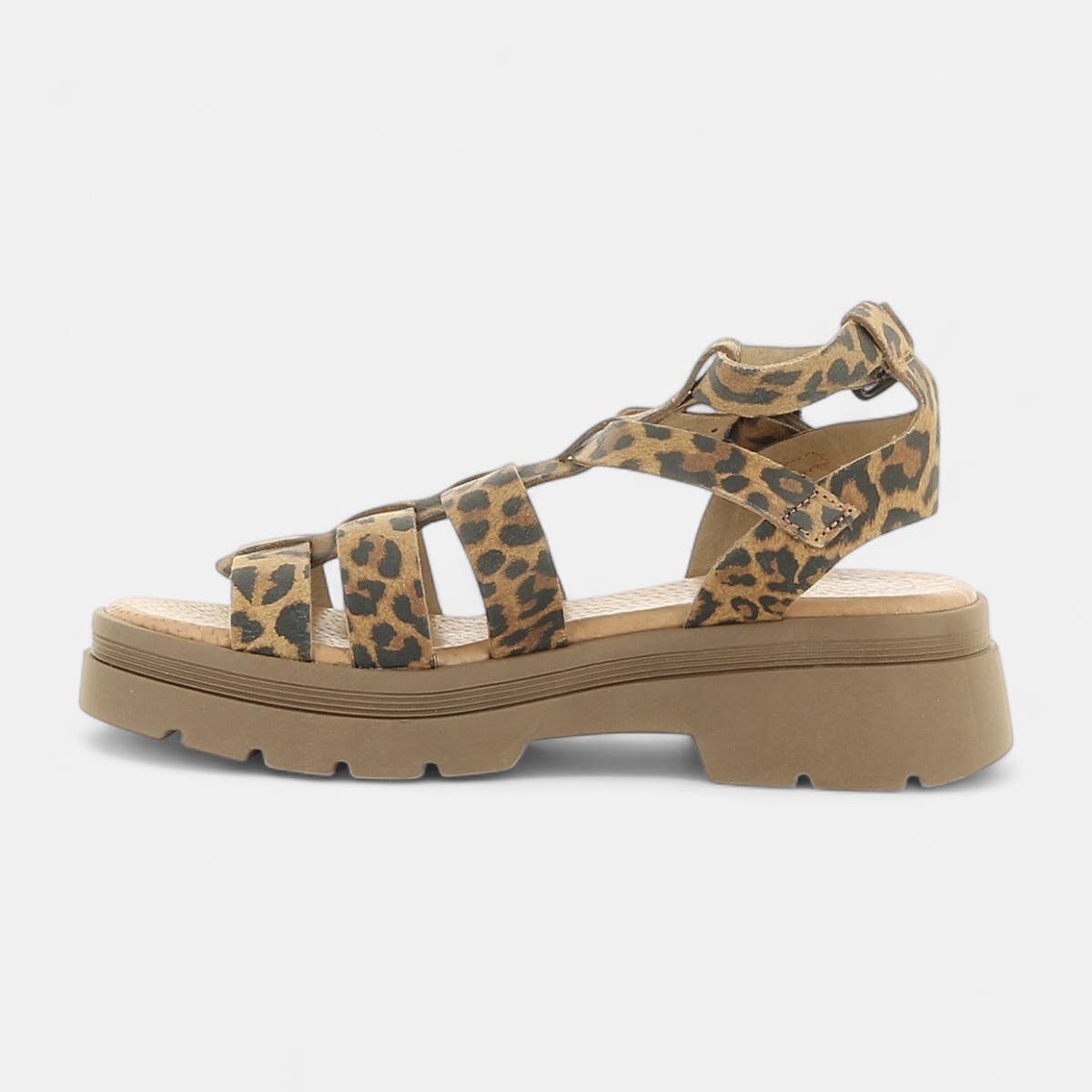 Sandales à talon compensé Femme en cuir camel