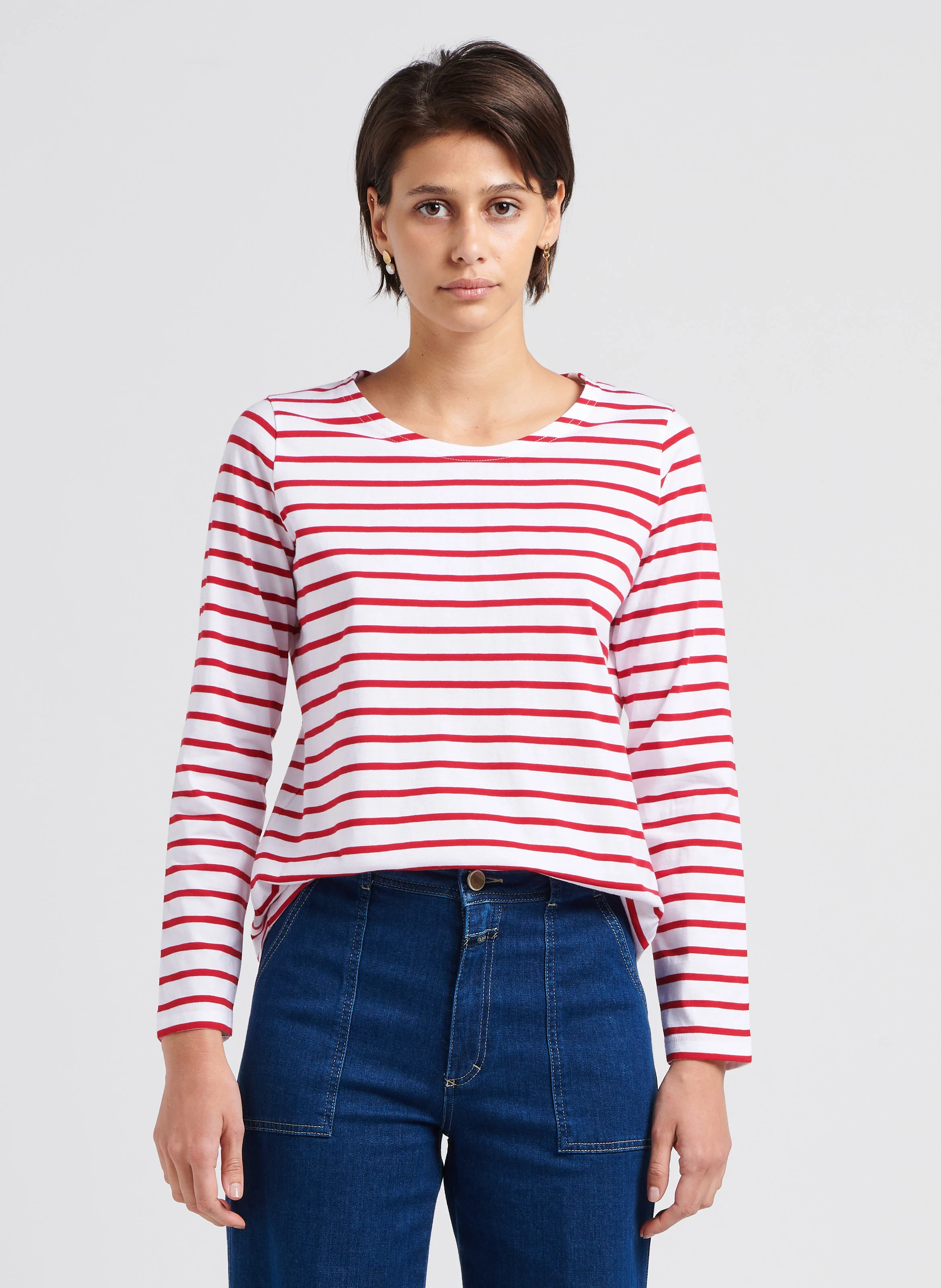 Marinière col rond en jersey light | Blanc