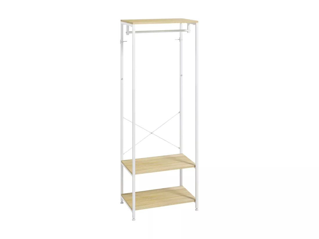 Penderie vestiaire d'entrée 2 étagères tringle acier blanc panneaux aspect bois clair
