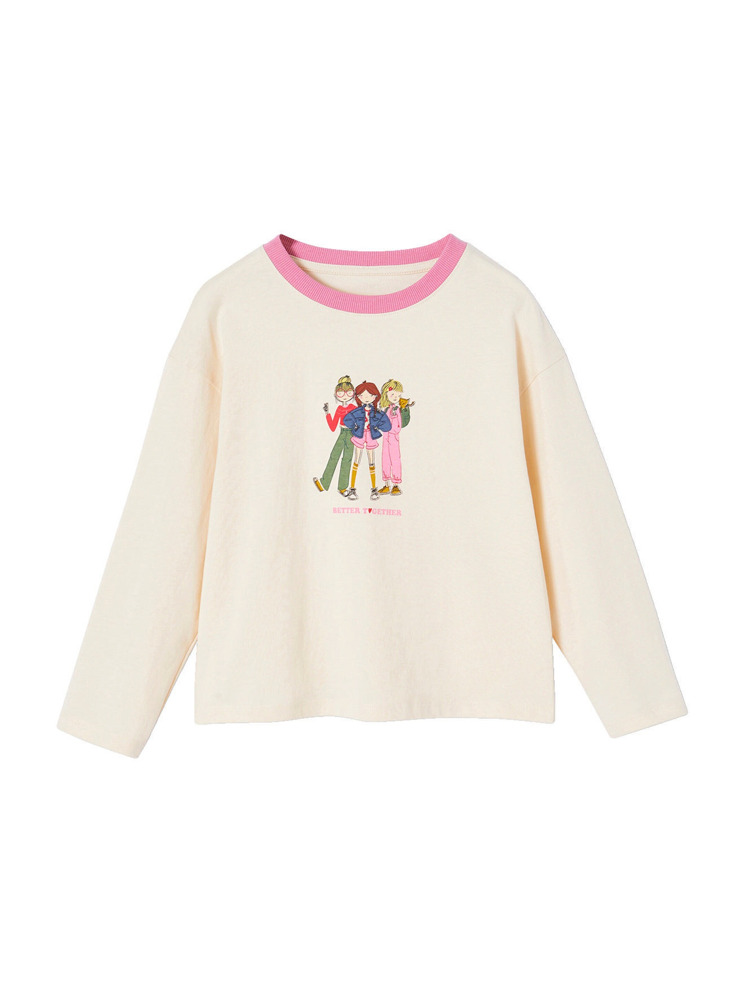 Vertbaudet Mädchen Shirt mit Girlie-Print und Recycling-Baumwolle vanille
