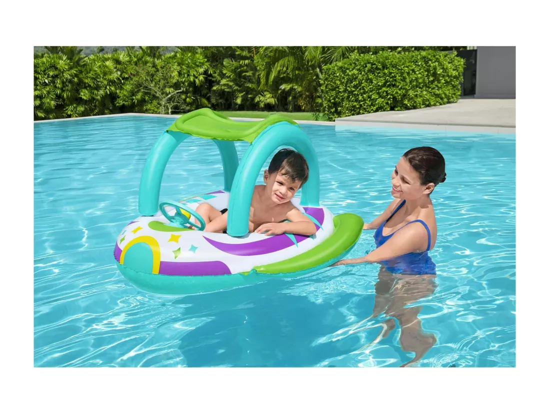 Bateau Gonflable Vaisseau Spatial Bestway 98x95x61 cm Toiture Protecteur Solaire et Volant avec Son à partir de 3 Ans