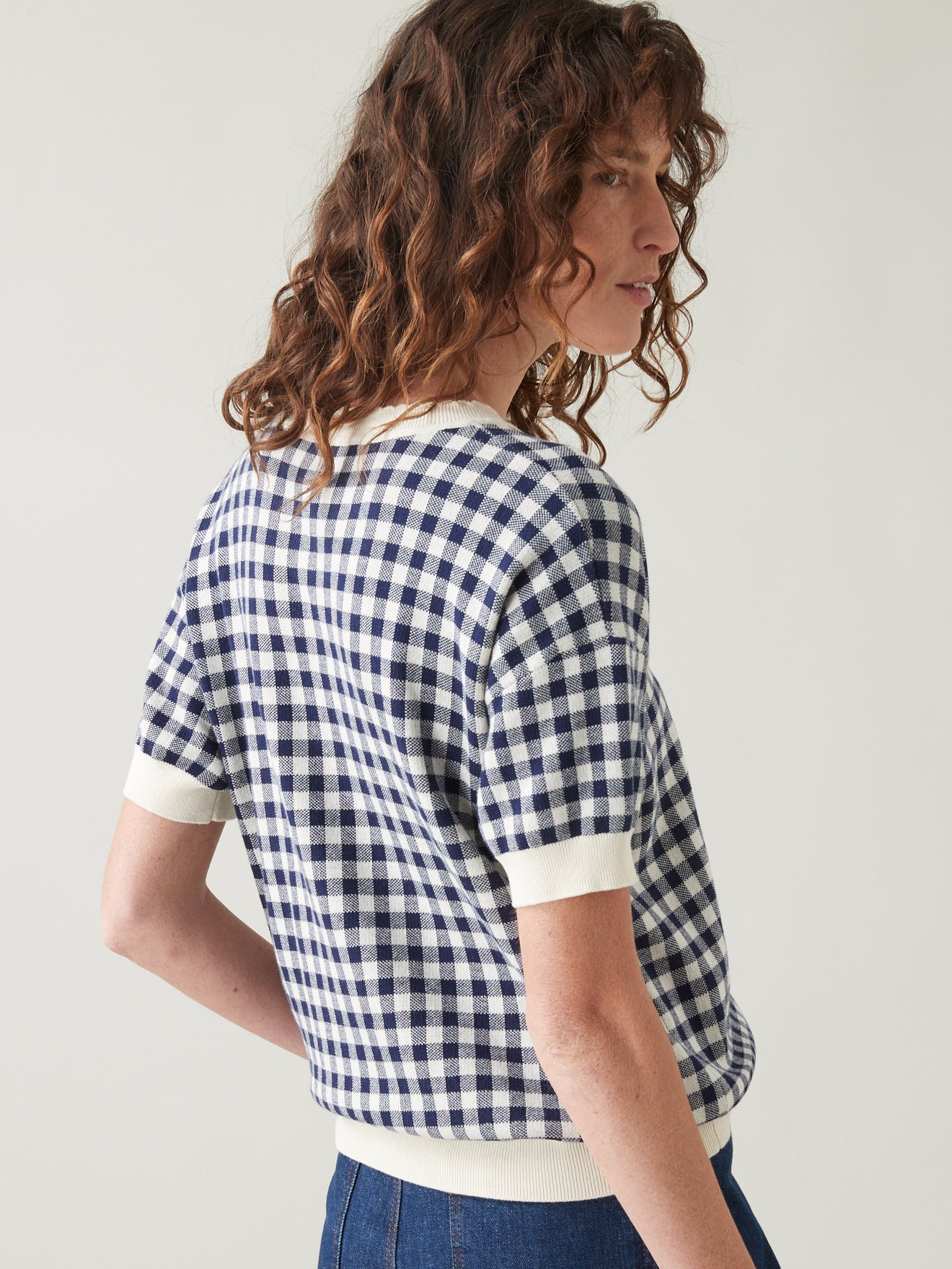 Pull boxy jacquard vichy femme