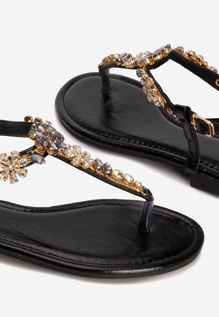 Sandales avec strass sans talon noires Florya