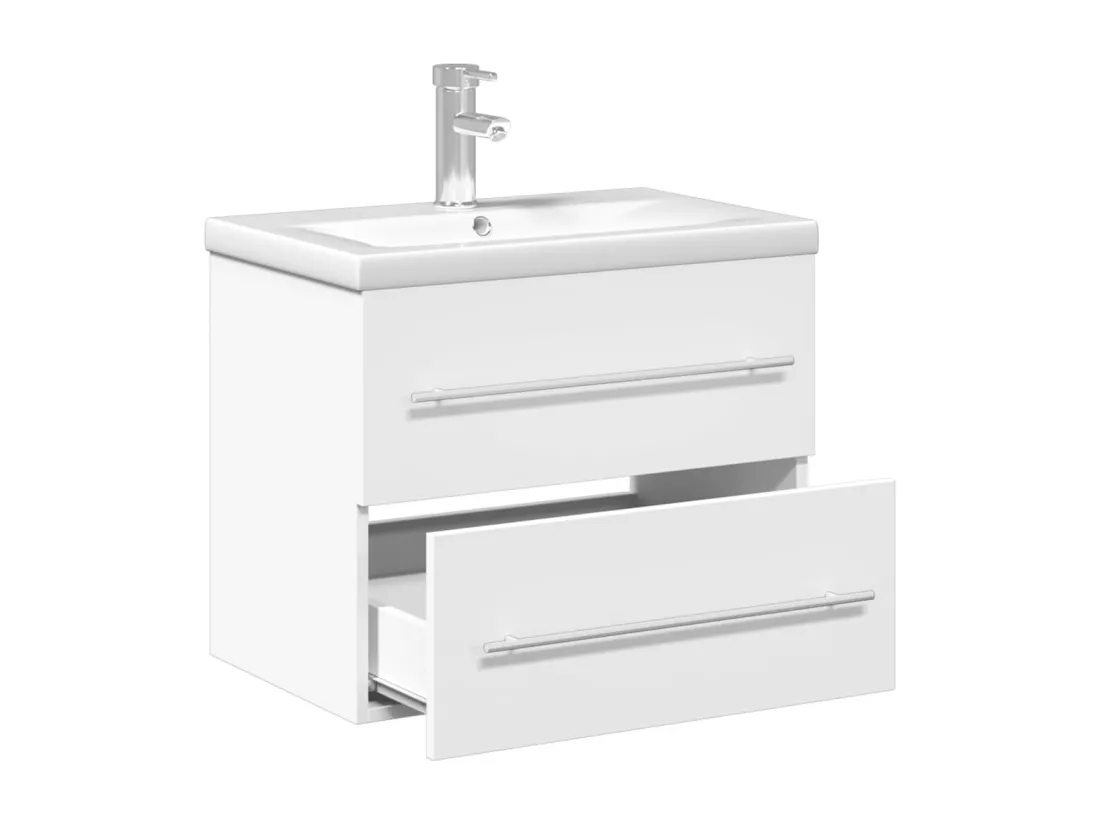Armoire lavabo de salle de bain avec bassin intégré blanc