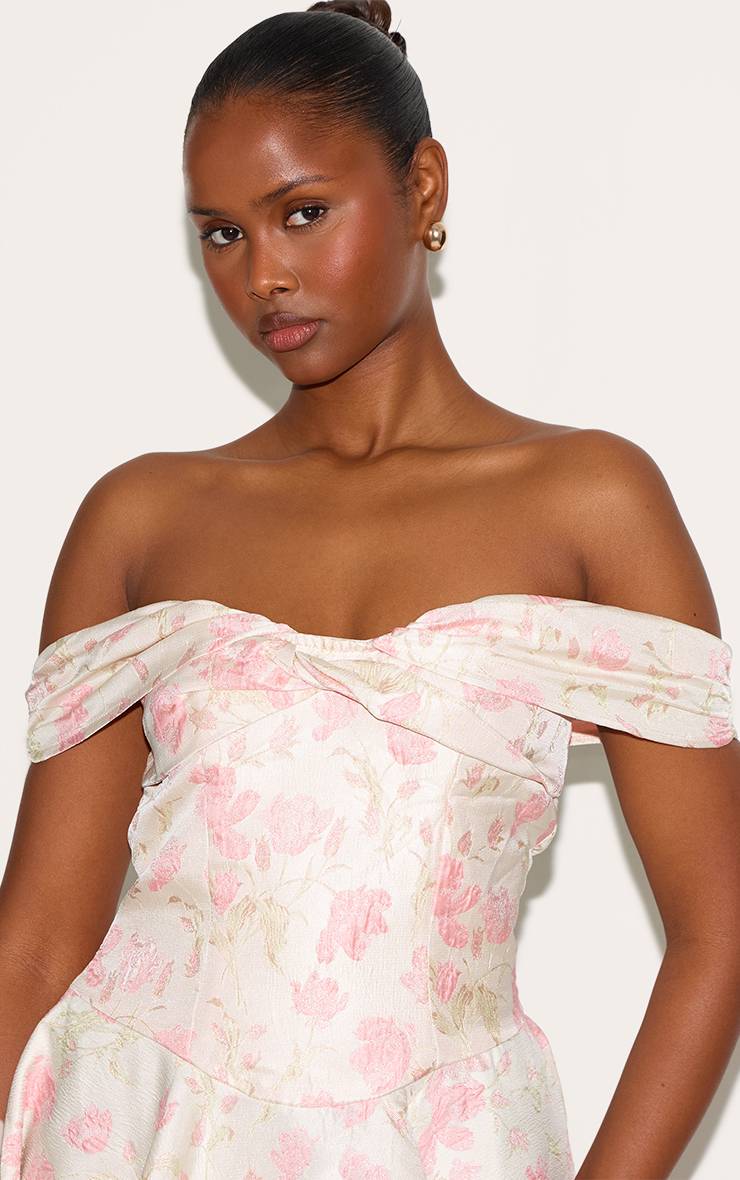 Rose Robe Droite Jacquard À Épaules Dénudées