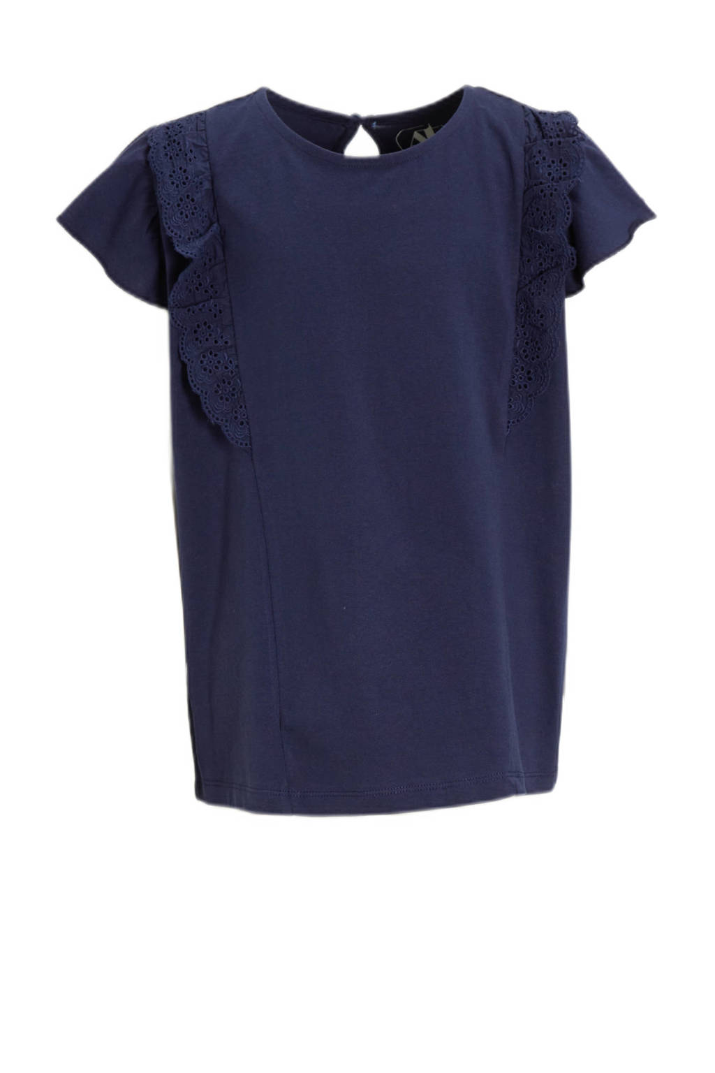 anytime T-shirt met broderie donkerblauw