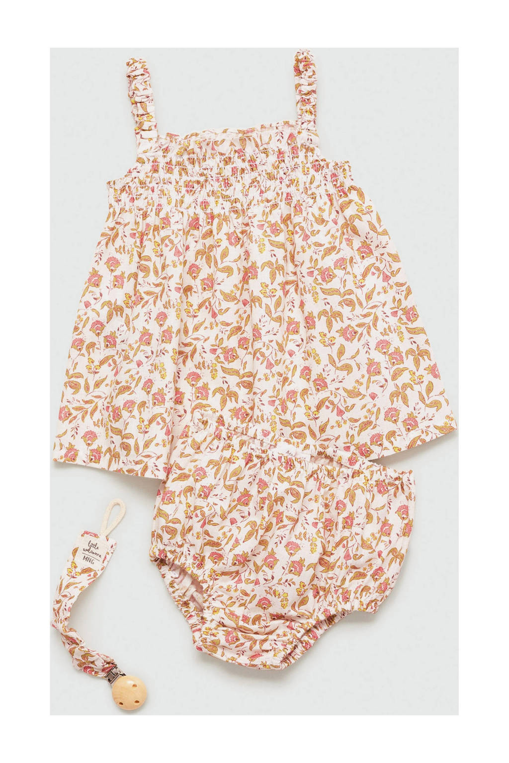 Mango Kids baby jurk + bloomer broekje groen/beige/roze