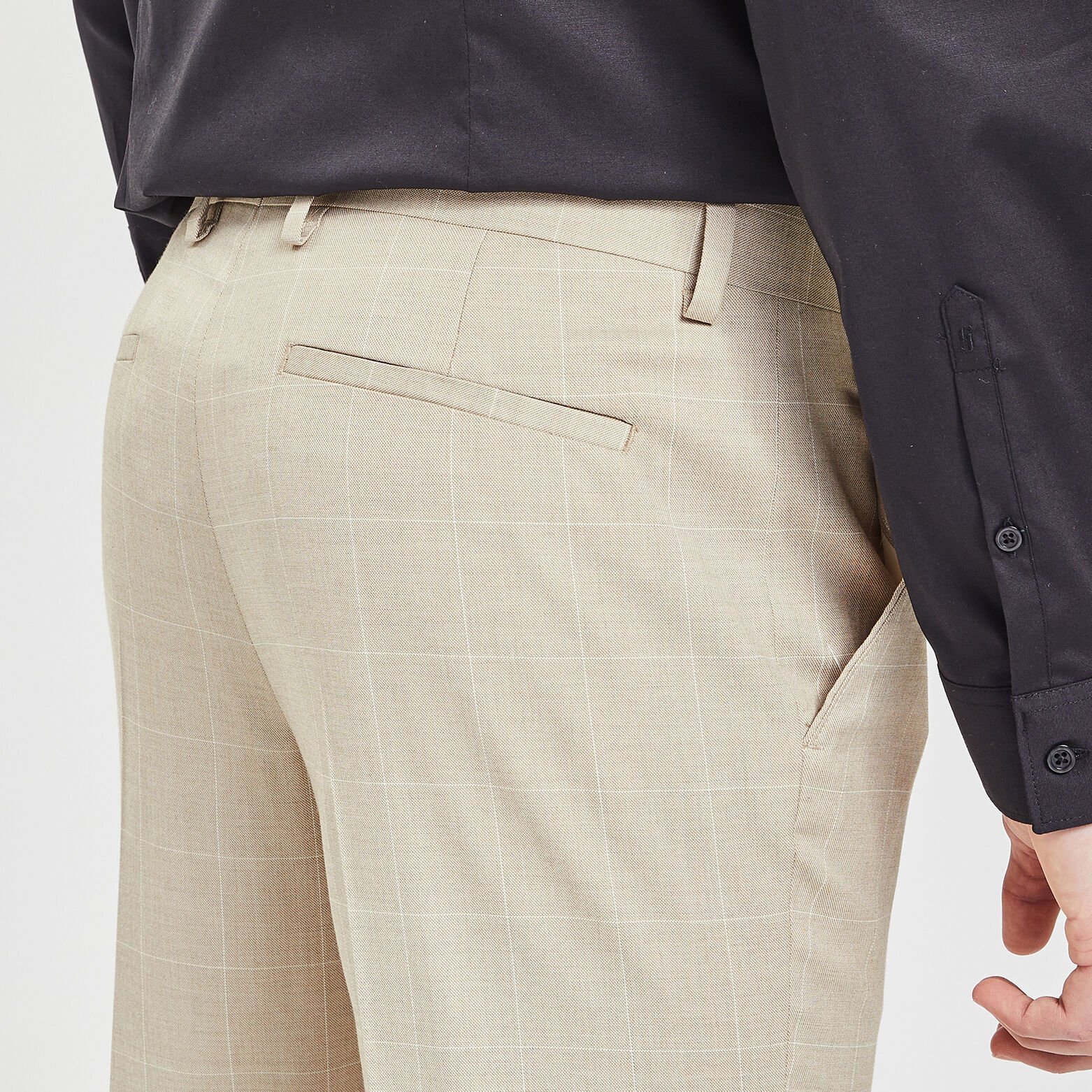 Pantalon de costume slim à carreaux Beige