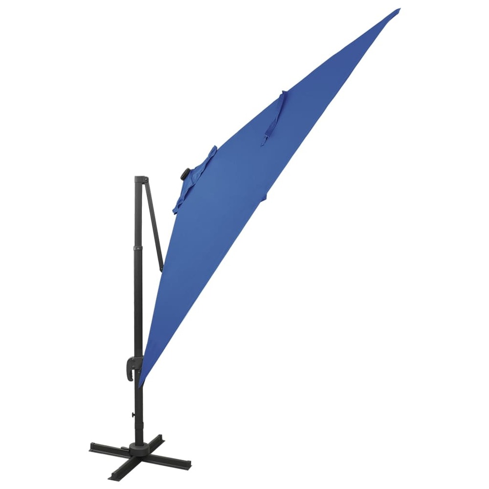 Parasol meuble de jardin déporté avec mât et lumières led 300 cm bleu azur