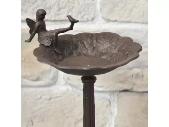 Mangeoire à oiseaux sur pied abreuvoir elfe jardin fonte marron 53cm