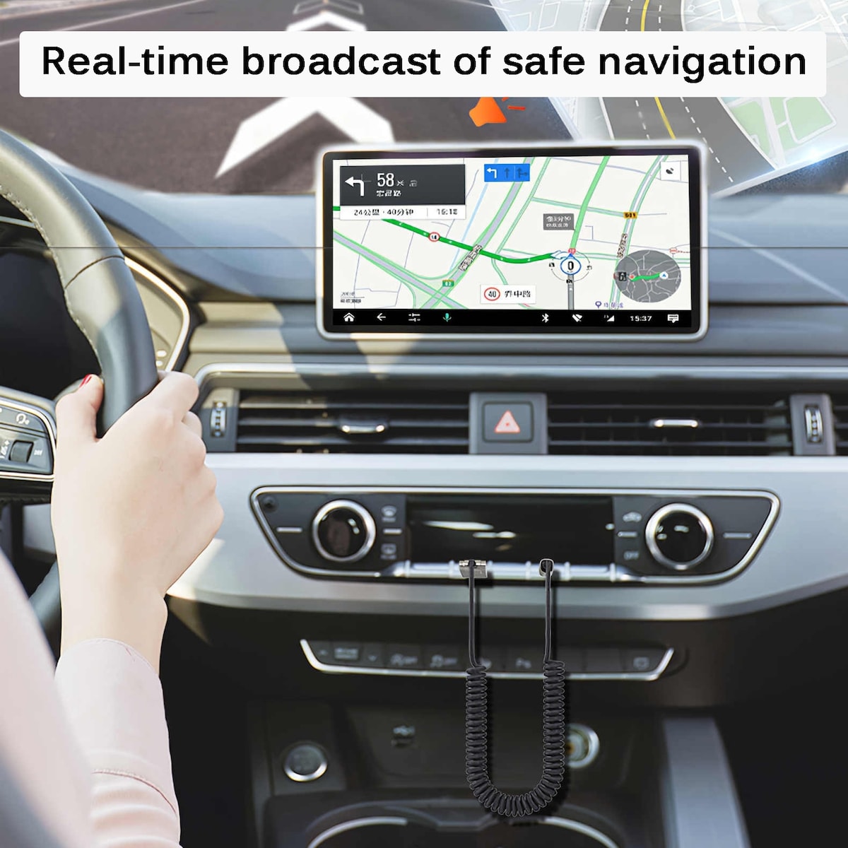 Bluetooth Aux-kabel til bilen Grå