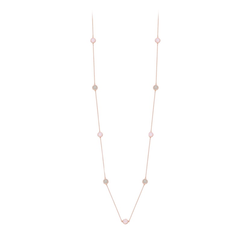 Collier Argent Rose Goutte De Cristal Pierres Rose Et Grise