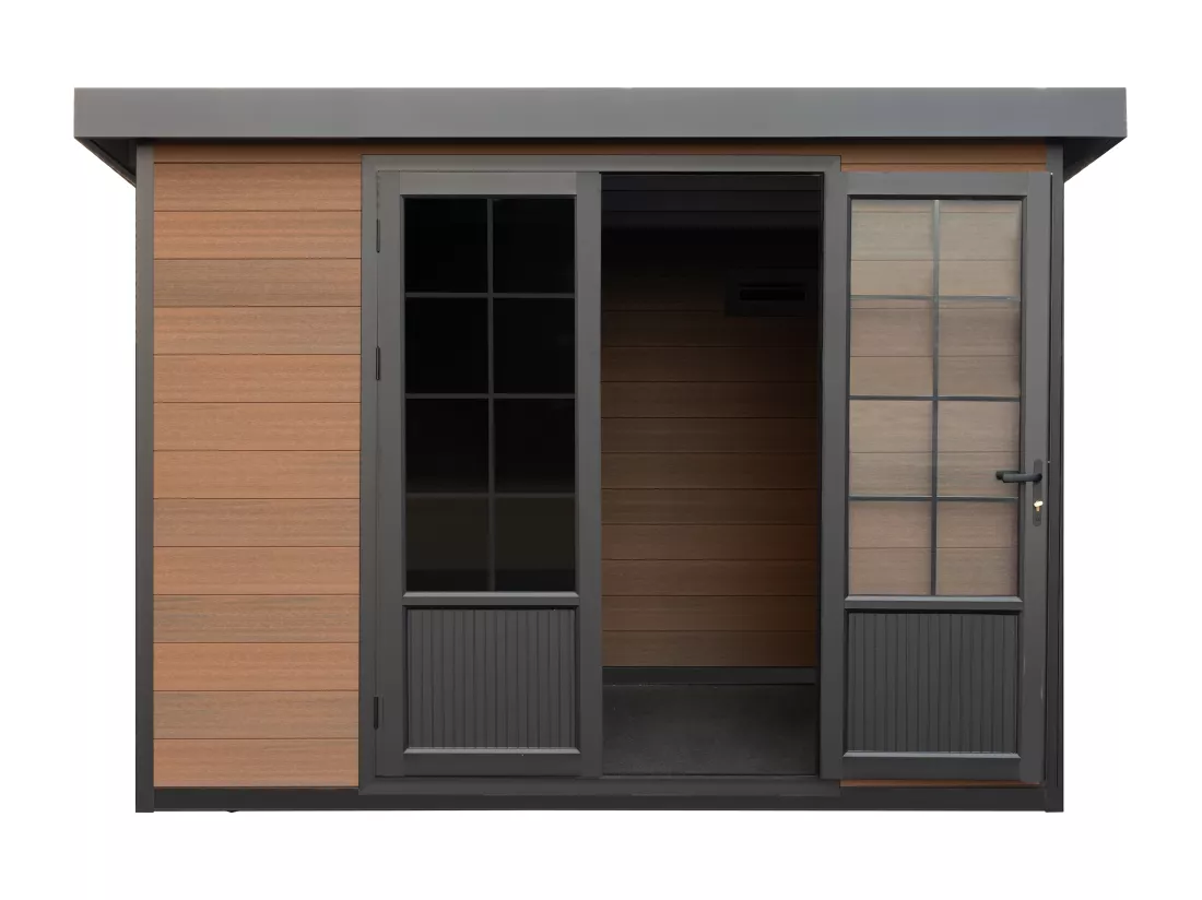 Abri de jardin en bois composite 28 mm aspect naturel foncé 10,43 m² - HAZELTON