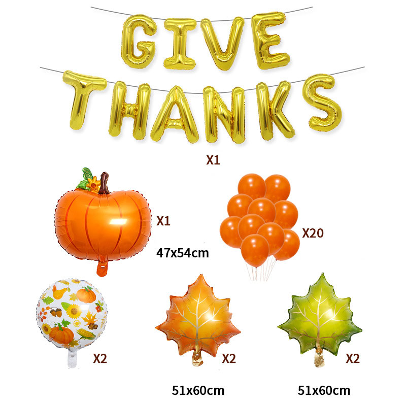 (38-tlg. Set) Give Thanks Girlande Thanks Giving Party Deko   Latex- und Folienballons - Orange / Gold / Braun