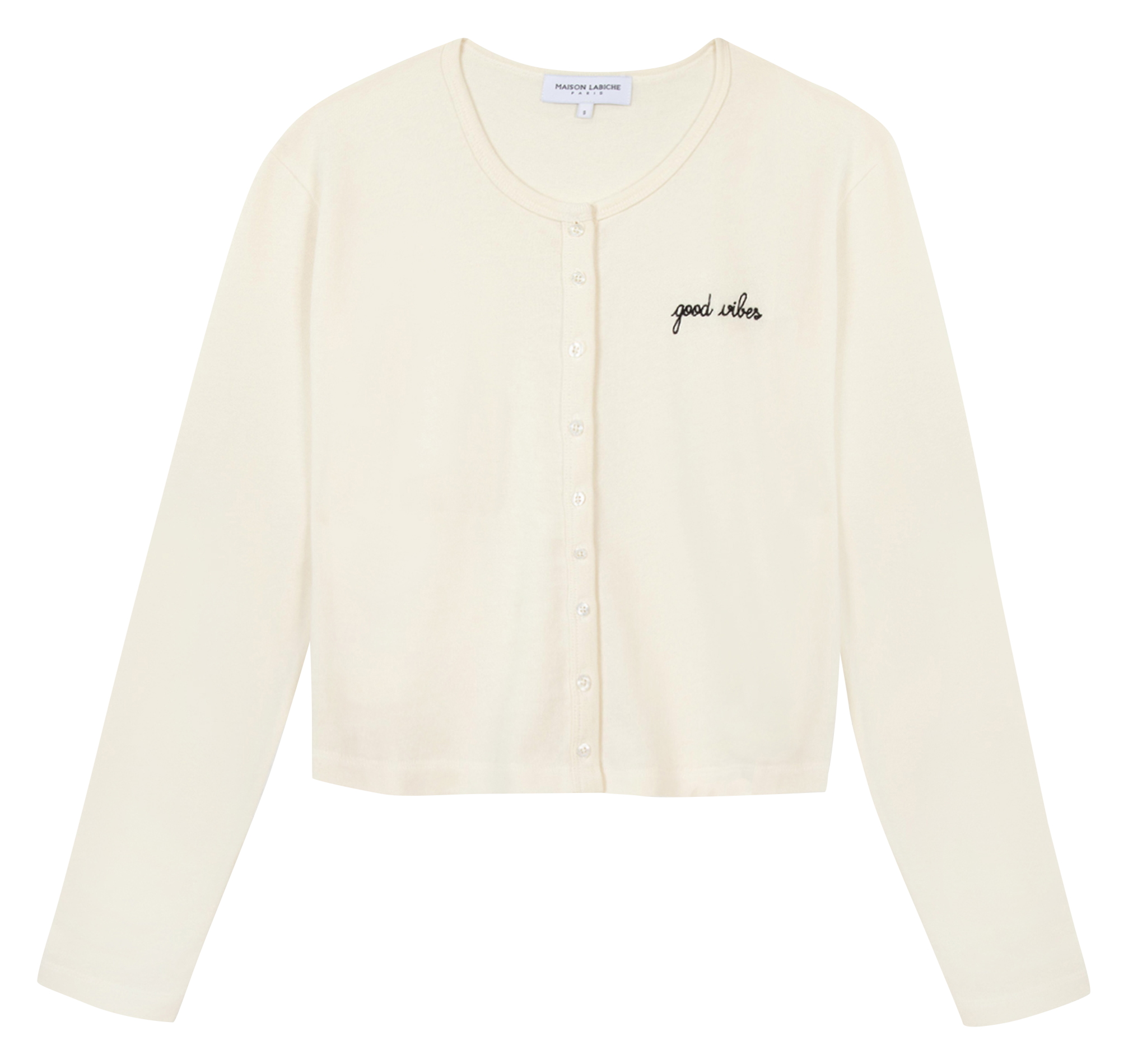 TOLBIAC GOOD VIBES - Cardigan col rond brodé Good vibes en coton bio| Blanc