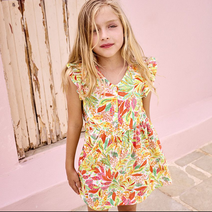 Robe sans manches imprimé végétal pour fille - Blanc