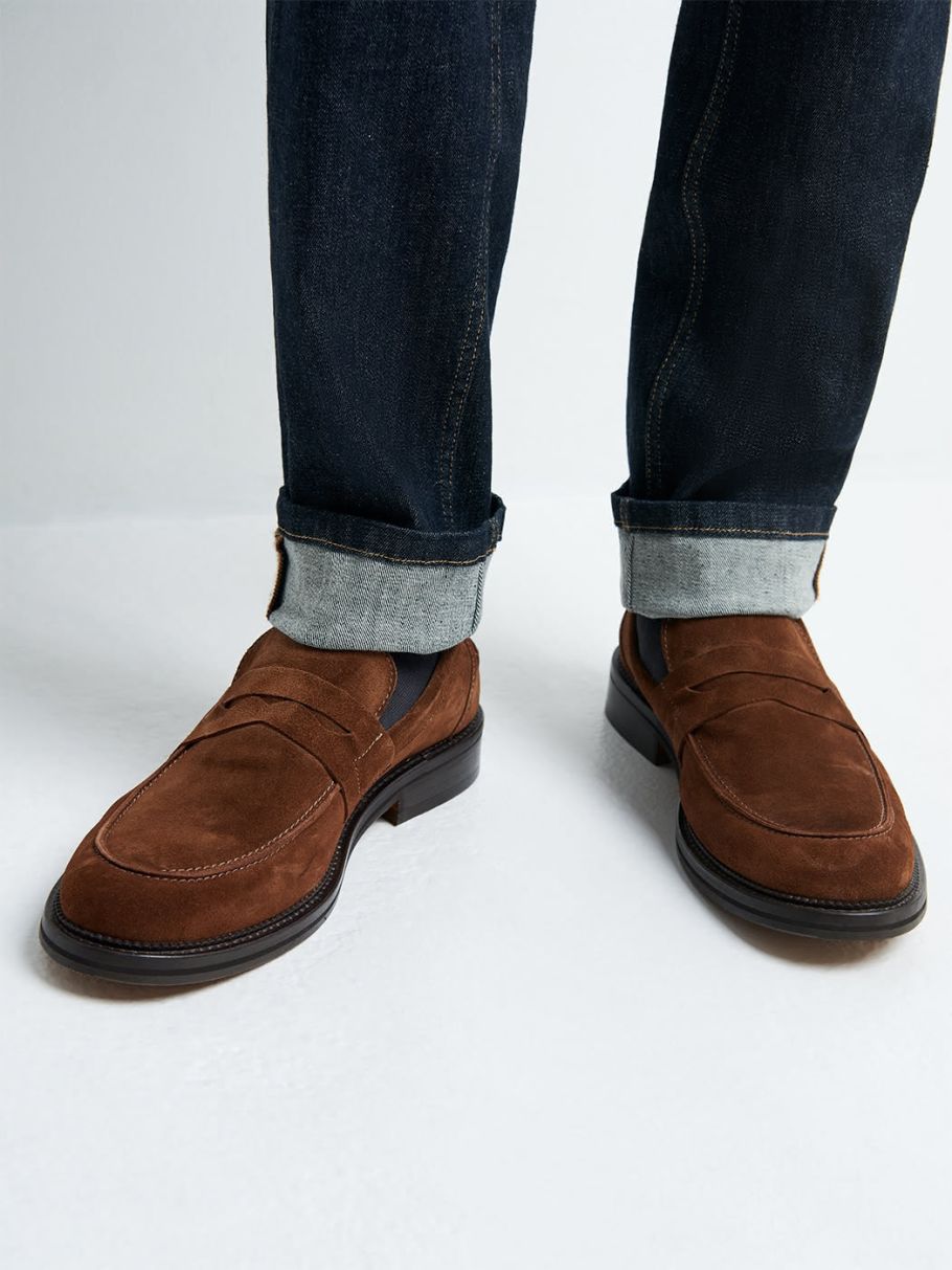 Mocassin penny loafer en cuir suédé