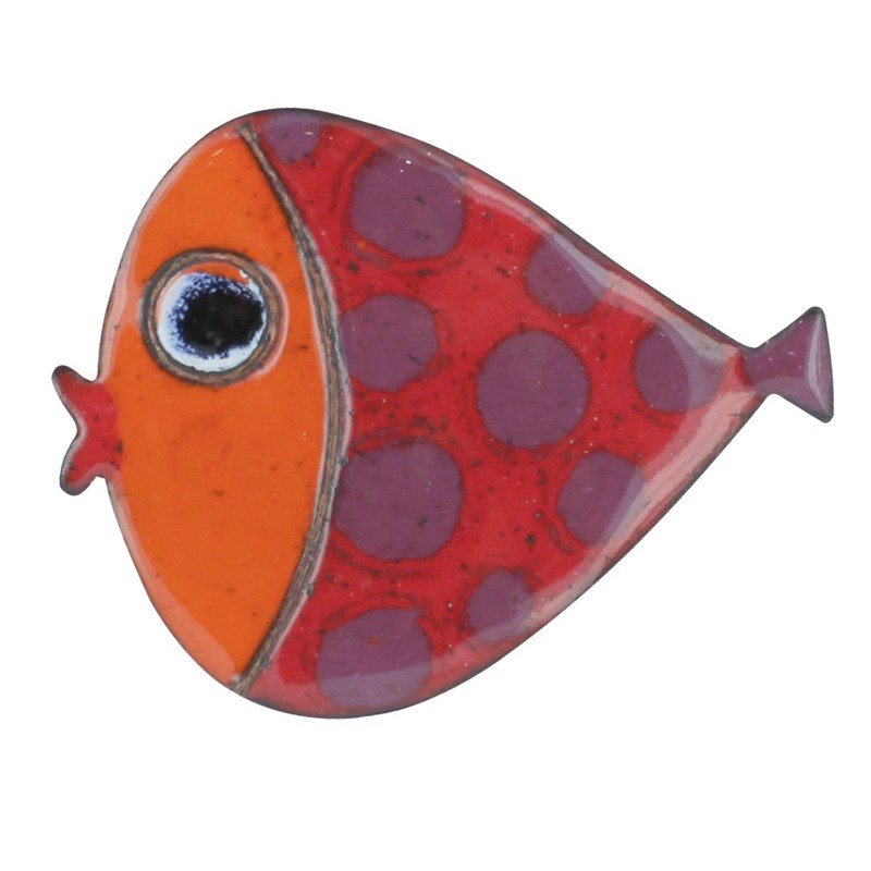 Broche Poisson Émaillée Rouge à Pois Violet