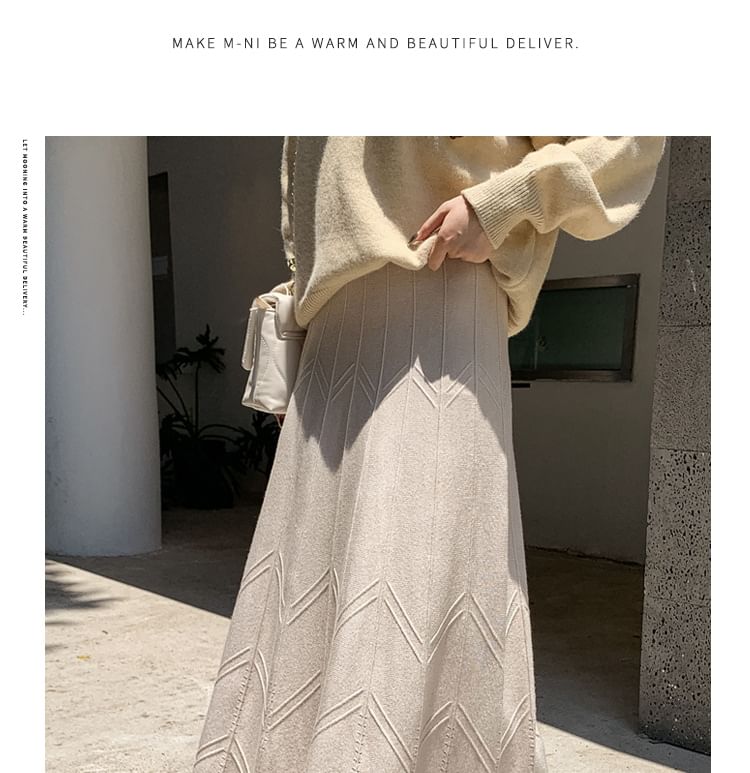 Luminato - Hoge taille effen gebreide maxi A-lijn rok