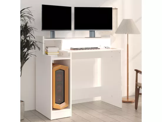 Bureau avec lumières LED Blanc 97x45x90 cm Bois d'ingénierie