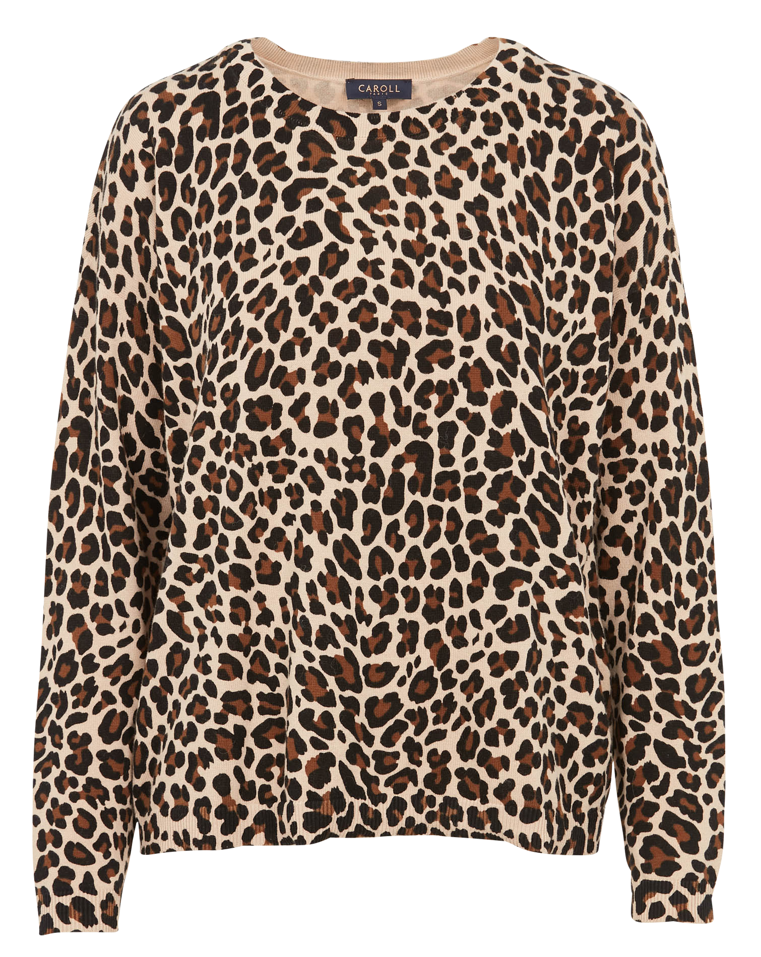 MADO - Pull col rond motif léopard en coton | Marron