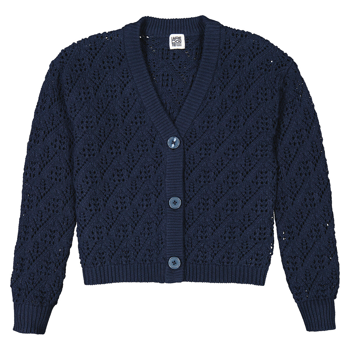 LA REDOUTE COLLECTIONS<br>Cardigã com decote em V, em malha fina com detalhes vazados