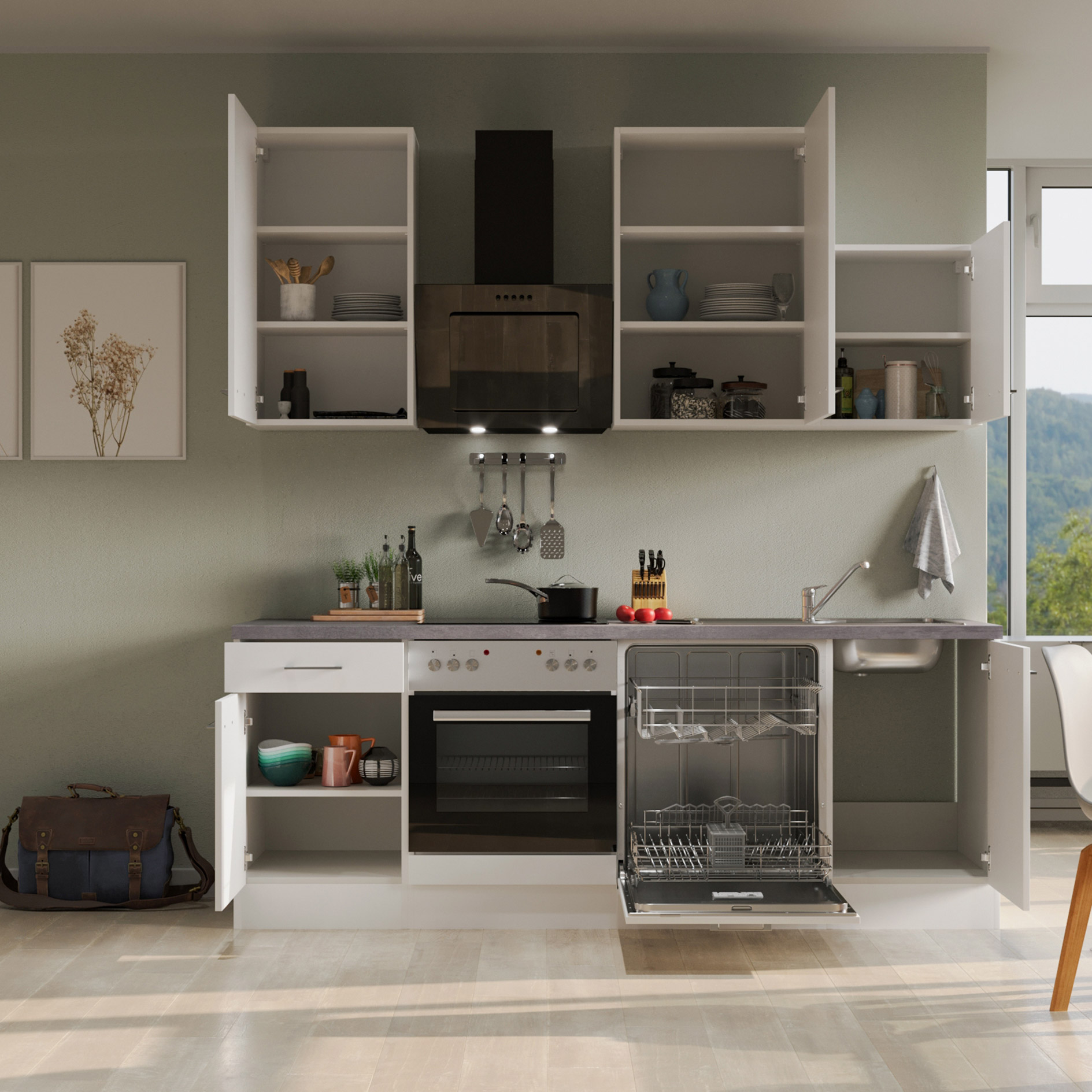 Küchenblock ELEA - weiß - mit E-Geräten - 220 cm