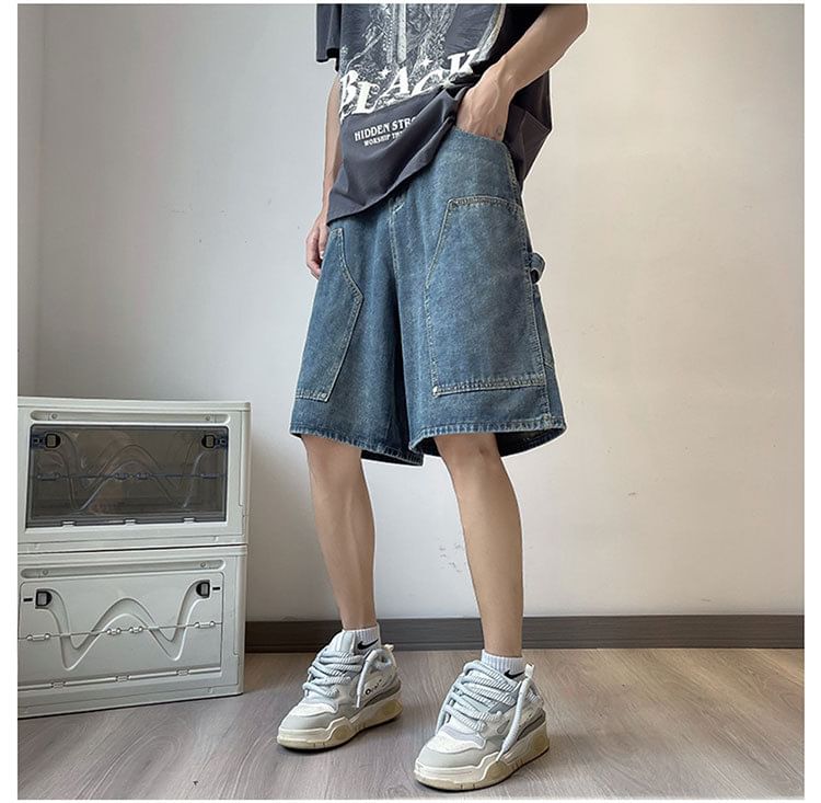 Femilina - Denim shorts met hoge taille en wijde pijpen