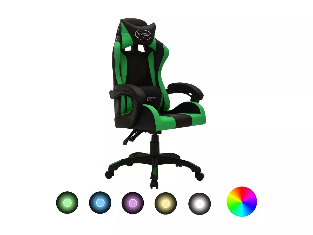 Fauteuil de jeux vidéo avec LED RVB Vert et noir Similicuir