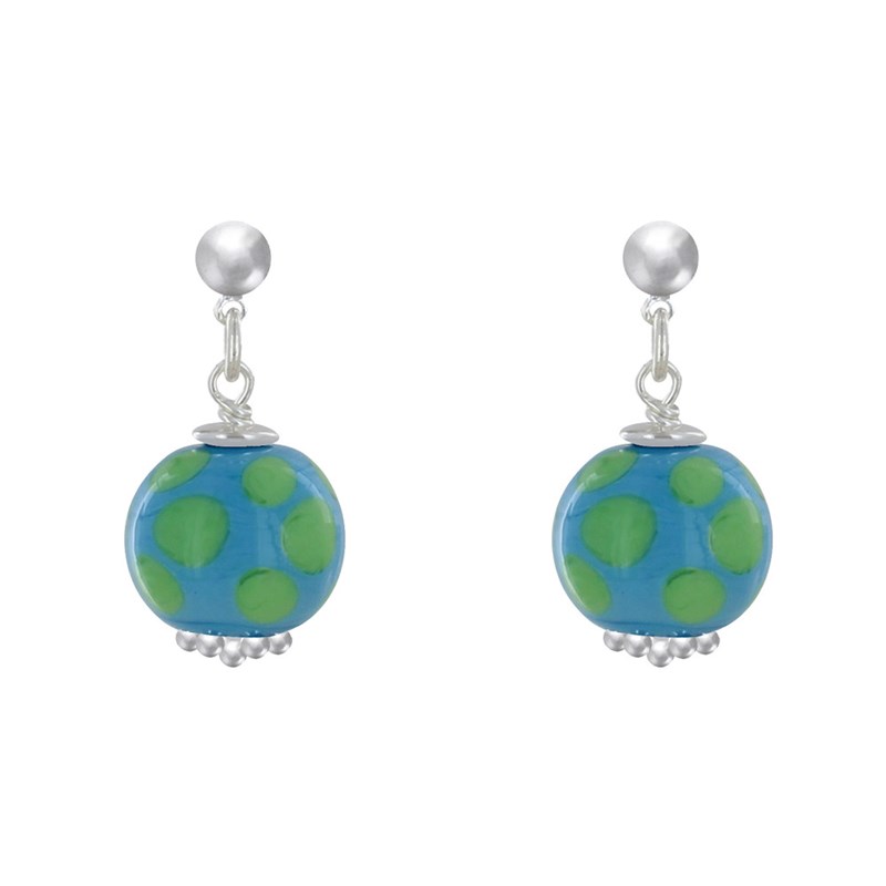 Boucles d'Oreilles Clous Métal Argenté Perles en Céramique à Pois
